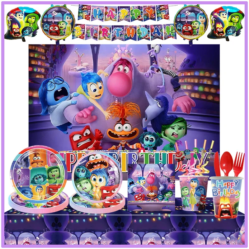 Disney Inside Out 2 Birthday Party Decorations Kit Inside Out Happy Birthday Paper Cups Plates Napkins Backdrop Balloon Supplies