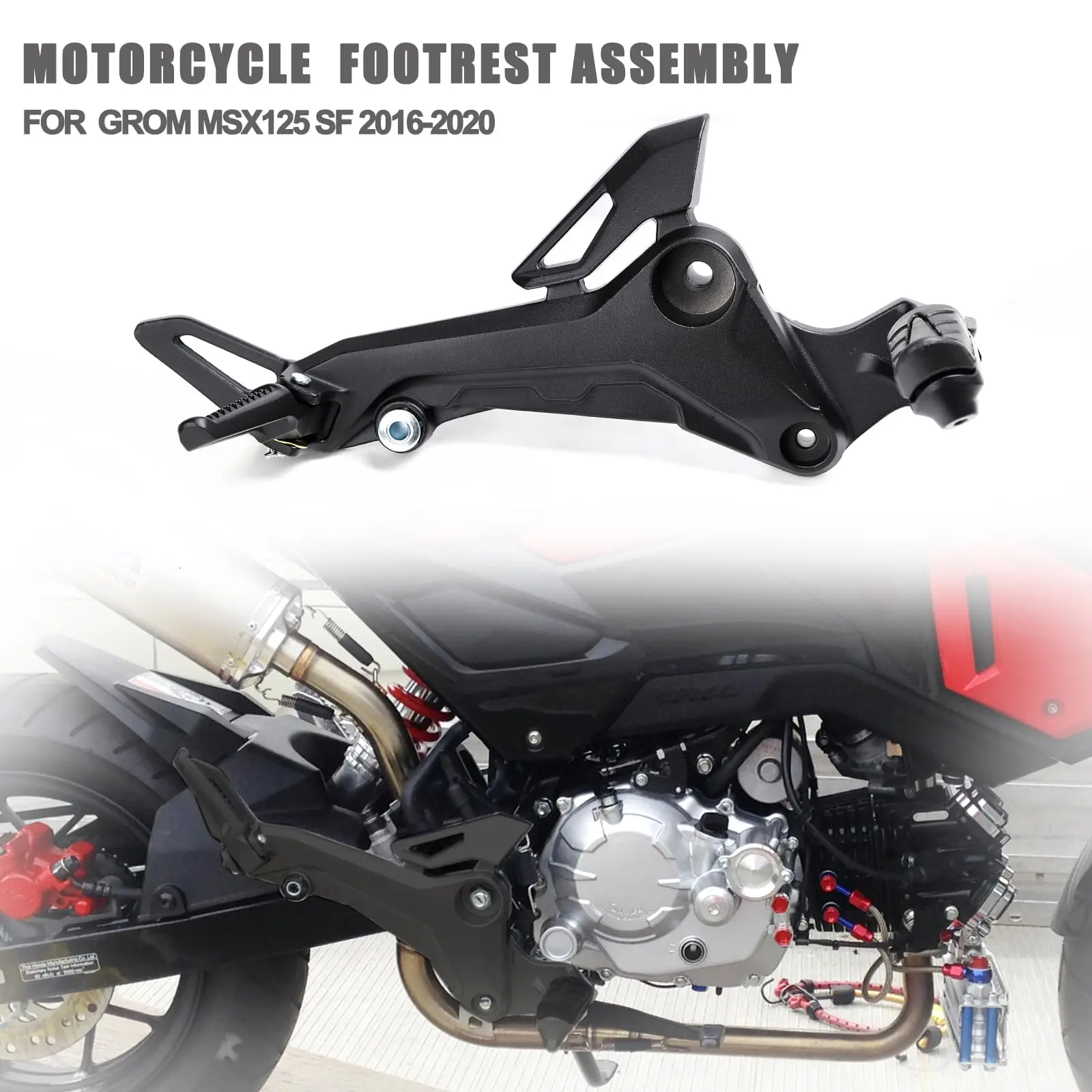 Motorcyle Footpegs Right & Left Side in Aluminium Alloy Material Compatible with Honda Grom 2017-2020 Msx 125 SF，Black/Sliver