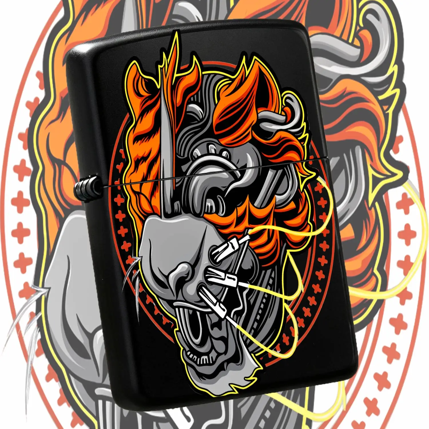 Creative Cyber Mechanical Unicorn Lighter Cool Fiery Orange Flame Pattern Portable Igniter, Stylish Mythical Themed Accessory For Daily Multi-Scene Use, Unique Decorative Collectible Gift For Friends And Hobbyists A Humorous And Interesting