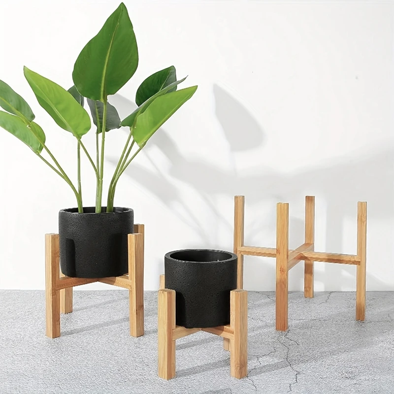 Bamboo Flower Frame Indoor Outdoor Flower Pot Stand Simplified Solid Wood Indoor Home Balcony Cross Potted Plant Tray Decoration