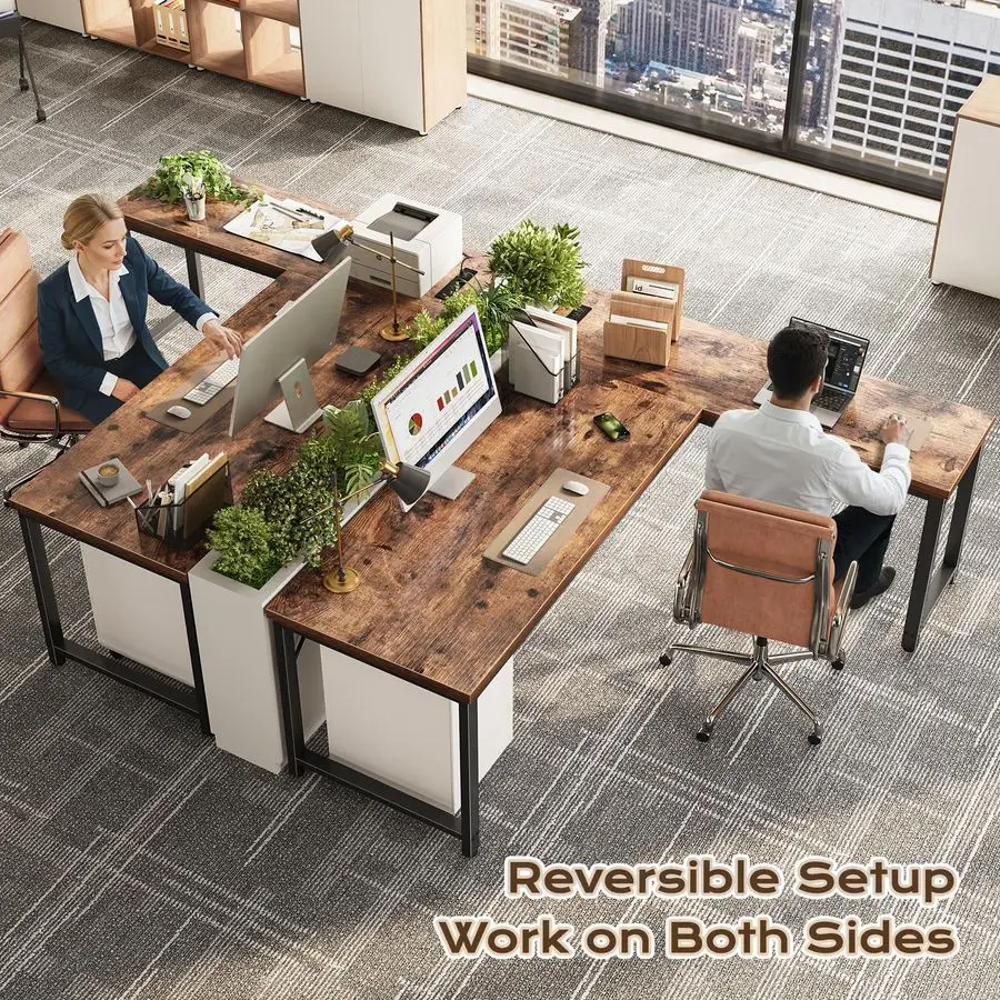 63 Inch L Shaped Desk with Power Outlets and USBC Port, 0.95 Inch Thicker Desktop, Reversible Computer Desk, Larger Office Corne