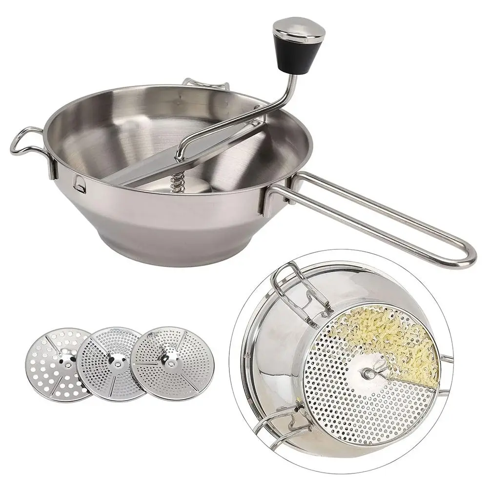 

Best Stainless Steel Food Rotary Mill 3 Grinding Discs Easy Assemble Puree Grind Durable Rustproof Manual Grinder Tomato Sauce