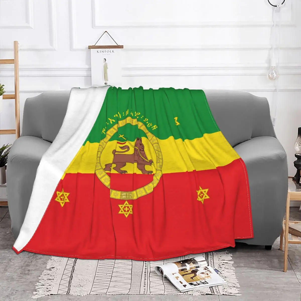 Ethiopia Imperial Flag Blanket Warm Fleece Soft Flannel Lion Of Judah Throw Blankets for Bedroom Sofa Travel Autumn