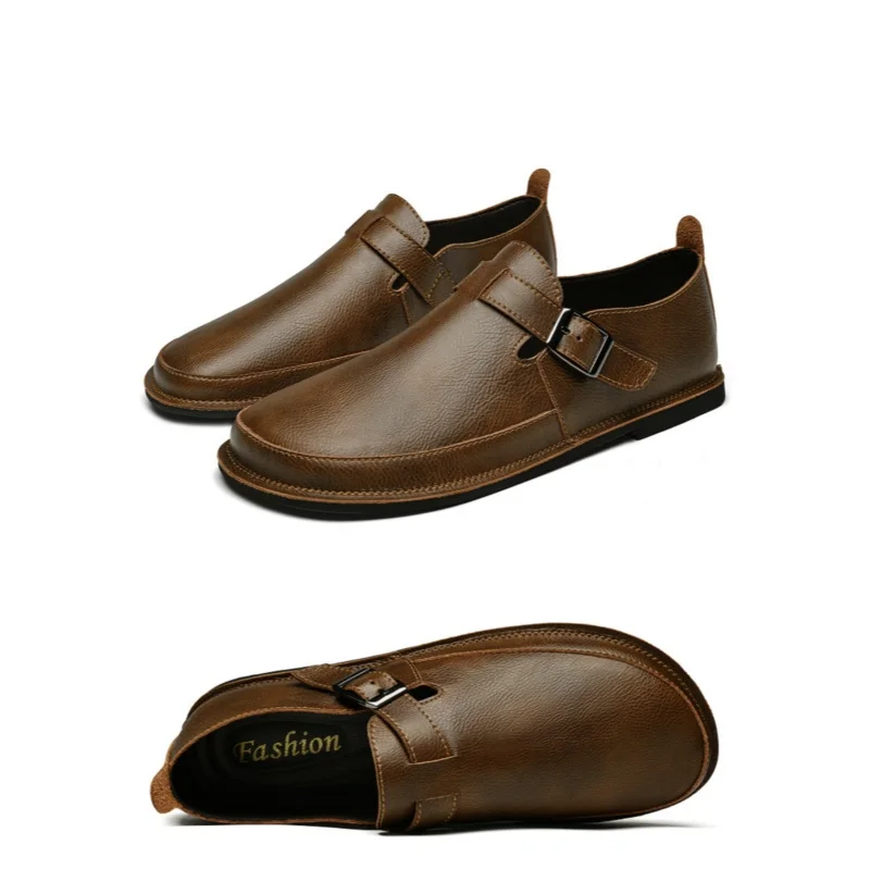 Spring And Autumn Men'S Le Fu Shoes Soft Leather Buckle Casual Shoes Wear Resistant And Anti Slip Bottom Suitable For Daily Use