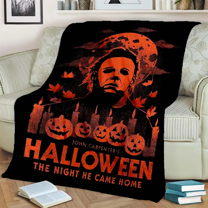 Halloween M-Michael Myers Horror Movie Print Flannel Blanket Cozy Warm Throw Sofa Bedroom  Present Indoor Home Party Decor