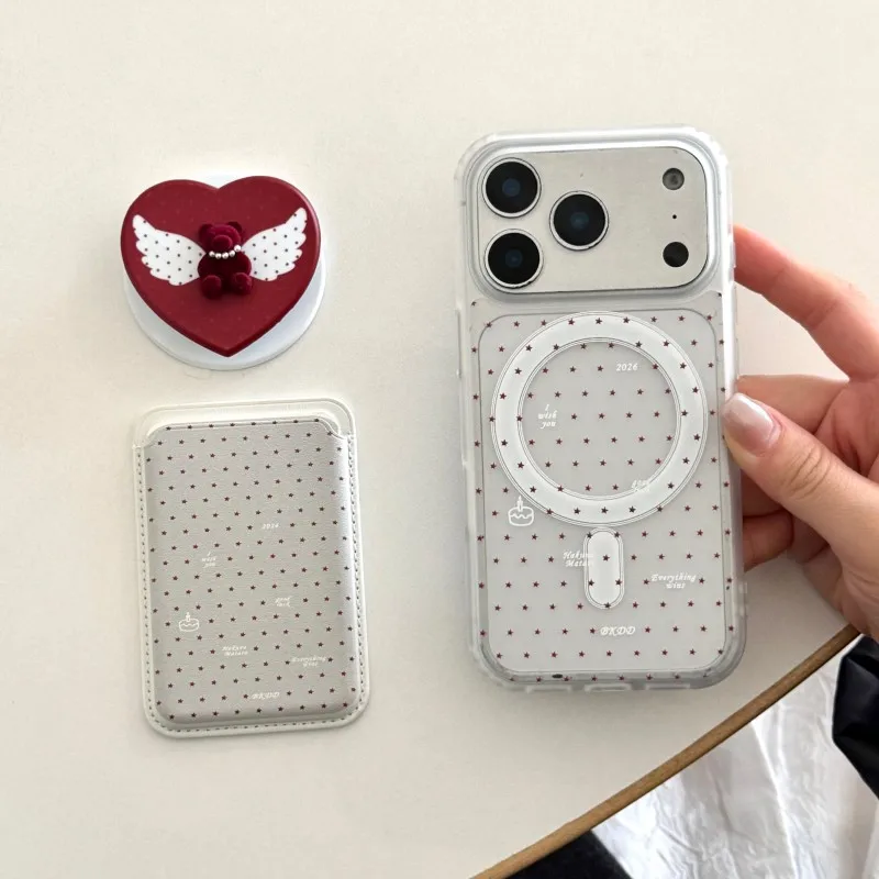 

Korean Red Polka Bear Rabbit Phone Case For iPhone 17 Pro 14 15 16 Pro Max Cover with Hand Strap Shockproof Cartoon Protective C