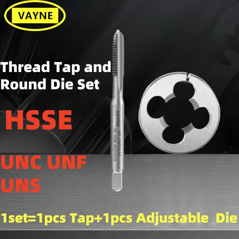 

1Set HSSE American Right Hand Tap and Adjustable Round Die Set Fine Thread Dies Taps Suit UNC UNF UNS2-56 10-32 1/2 1/4 3/16