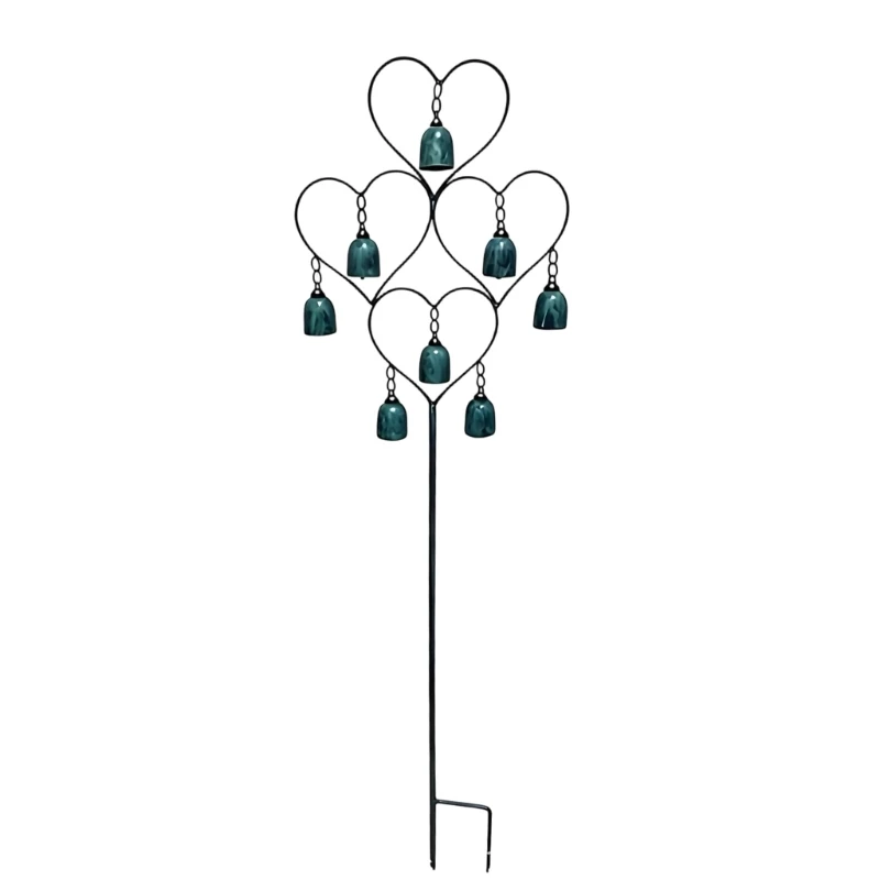 Heart Frame Garden Stake Iron Yard Piece with Green Hanging Pieces for Lawn Border, Flower Zone, Balcony, and Yard Garden Y5GB