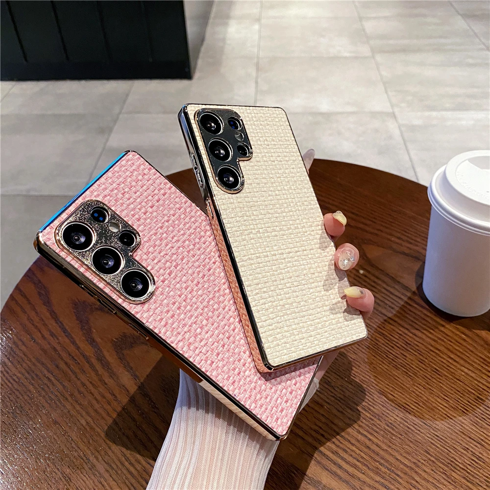 

Роскошный блестящий позолоченный жесткий чехол для телефона с тканым узором для Samsung Galaxy S25 Ultra Edge S24 Ultra S23 FE S25 Plus