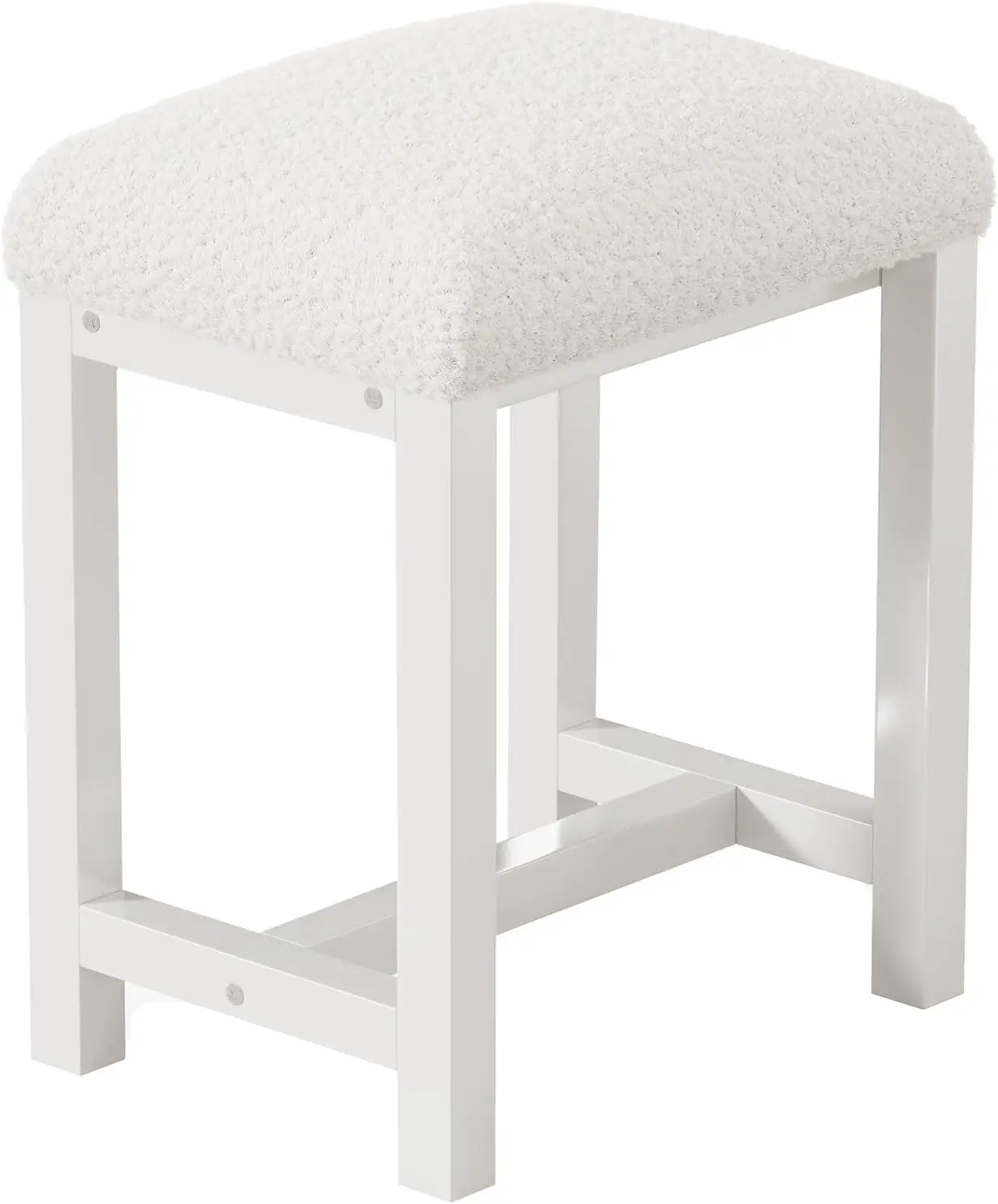 

Small Vanity Stool, Cute Vanity Stools With Faux Teddy Fur Cushion, White Makeup Vanity Chair For Small Spaces, Living Room,