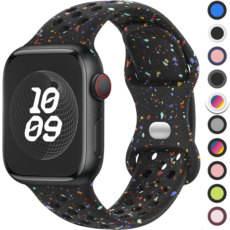 Pasek sportowy do Apple Watch Band 44mm 45mm 46mm 49mm/38mm 40 41mm Kolorowe cząsteczki Gumowy pasek IWatch Ultra 11 10 9 8 7 6 5 SE