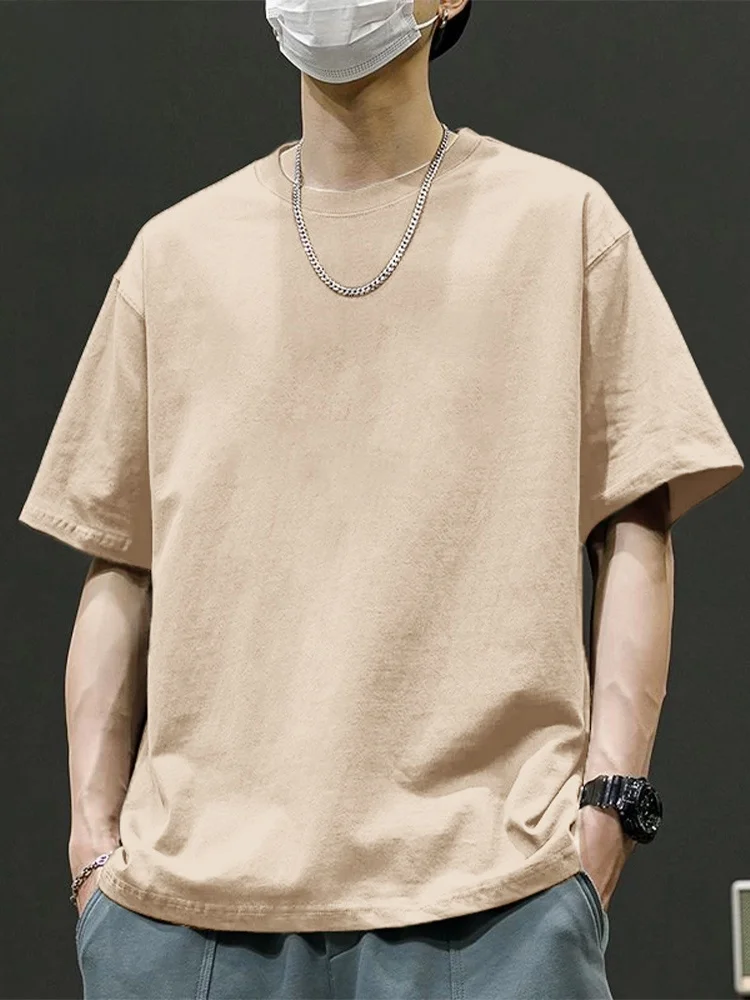 

Футболка из чистого хлопка с коротким рукавом, мужская летняя новинка, ретро-текстура, дышащая, мягкая, удобная.