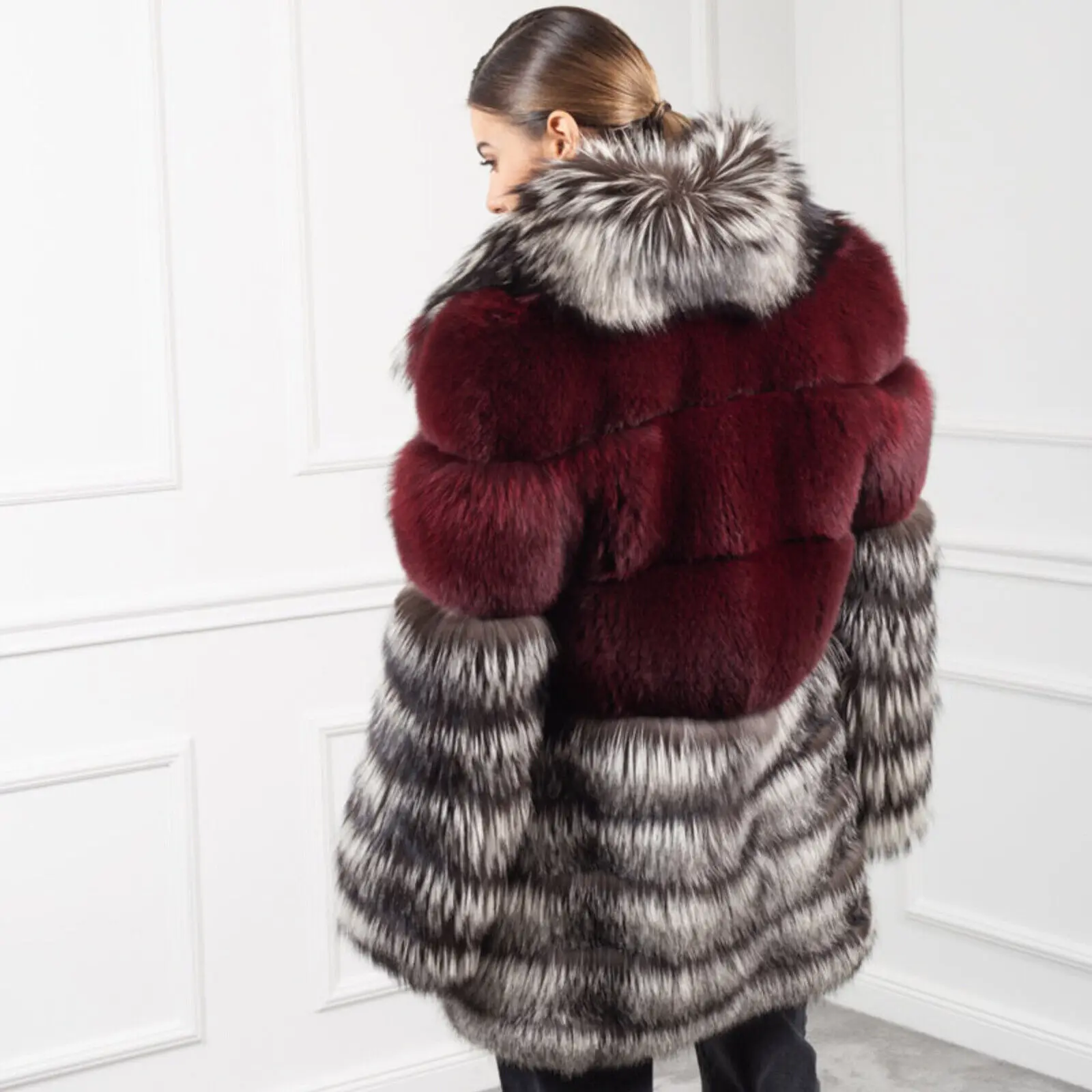 New Fashion Women Real Fox Fur Overcoat Lapel Collar Jackets Luxury Winter Warm Genuine Fur Outwear Female Elegant Fur Overcoat