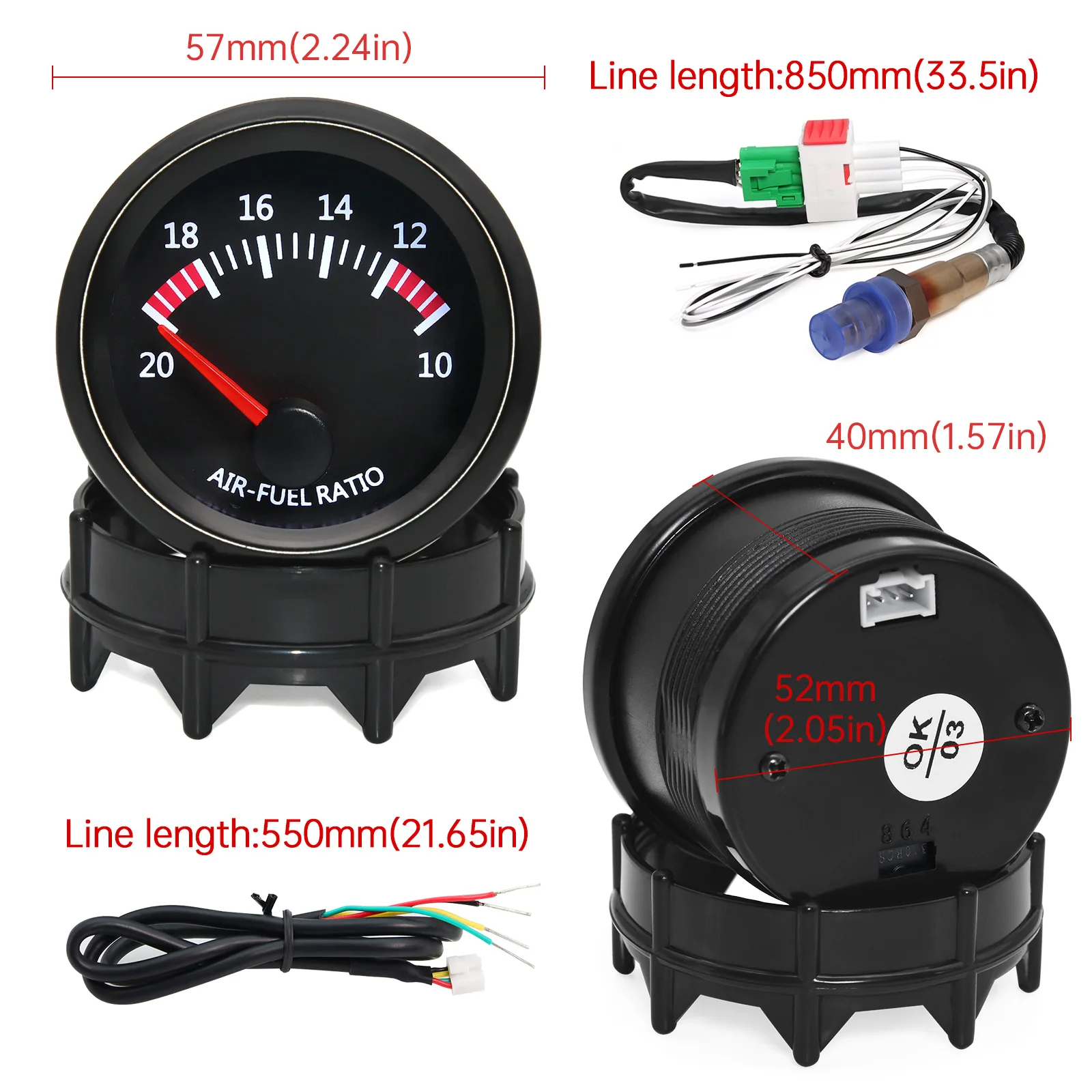 52MM Digital Display Gauge Air Fuel Ratio Gauge  With Narrowband O2 Oxygen Sensor Fit for 12V Stepper Motor