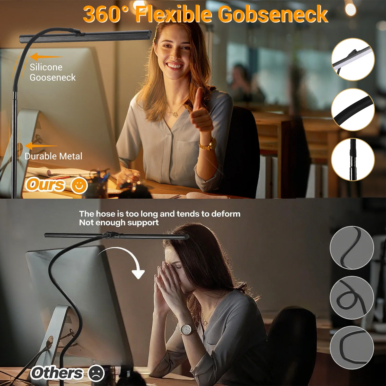 

Полукруглая трубчатая лампа для чтения с антибликовым покрытием, теплый и белый цвет, 3 цвета, регулируемая яркость