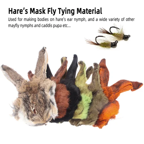 Imagen 2 del producto Wifreo máscara de liebre de piel de conejo, Material de atado de moscas para oreja de liebre, ninfa, Mayfly, ninfas, Caddis, Pupa, señuelo de trucha, Material de doblaje de moscas
