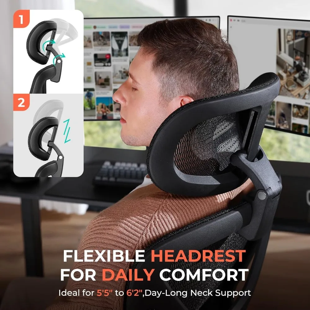 كرسي مكتب شبكي مريح من CAPOT، كرسي مكتب خلفي مرتفع قابل للتعديل 400 رطل، أذرع قابلة للطي 4D، مسند ظهر مائل ثلاثي المستويات، 3D Hea #4