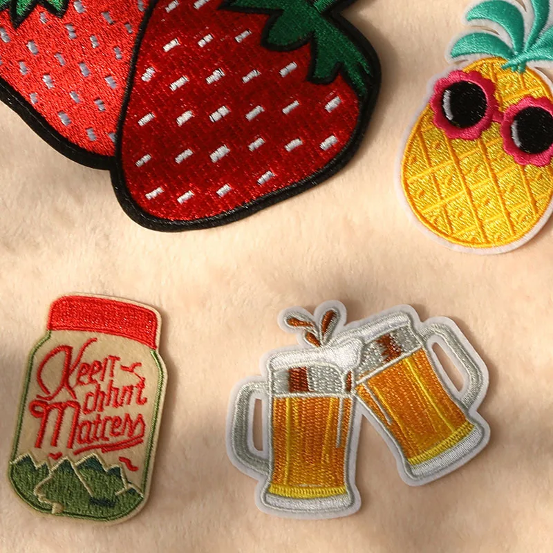 Pineapple, beer food Patches for Clothing Iron on Embroidered Sew Applique Patch Fabric Badge Garment DIY Apparel Accessories