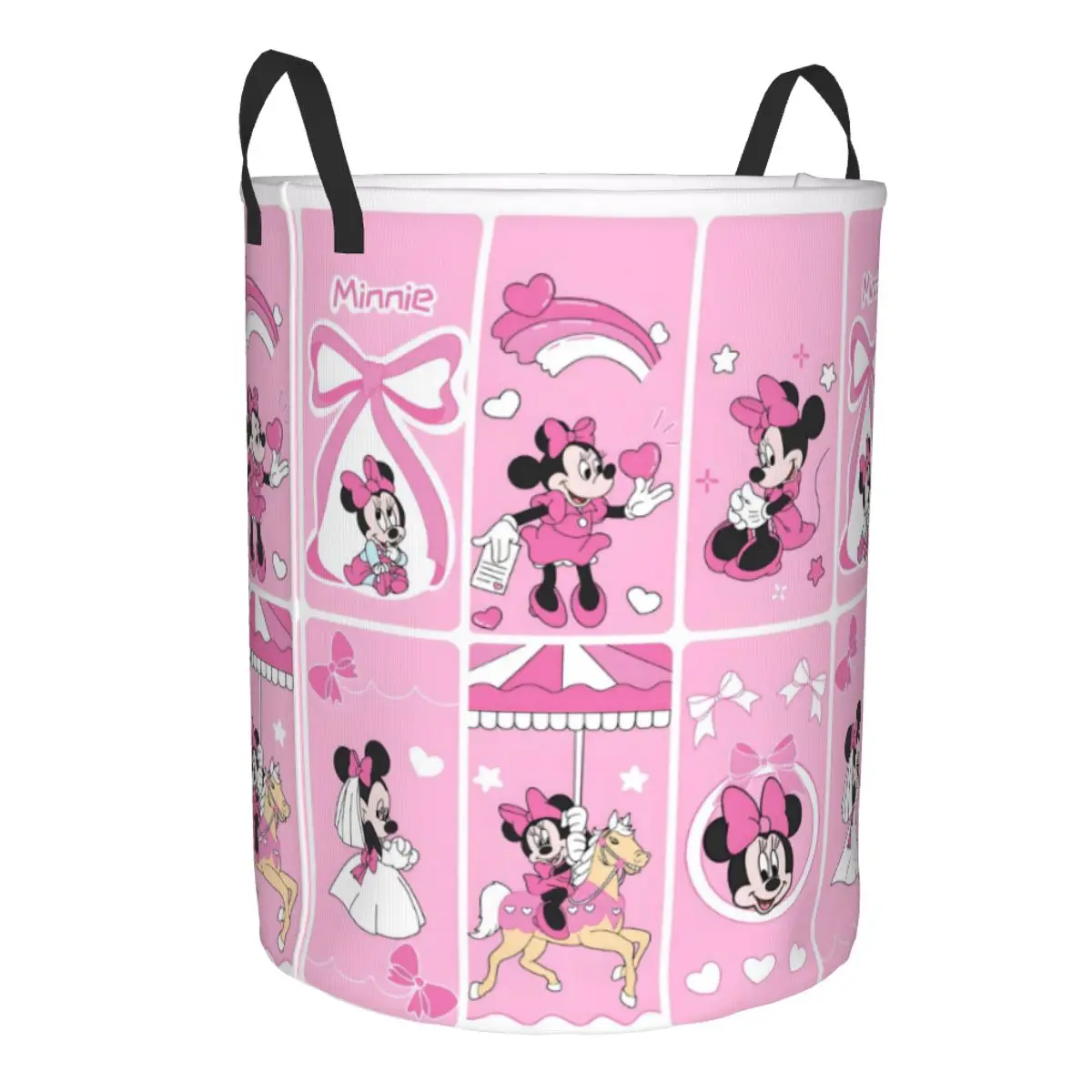 Custom Minnie Anime Mickey Mouse Cartoon Collage Laundry Basket Foldable Toy Clothes Hamper Storage Bin for Kids Nursery