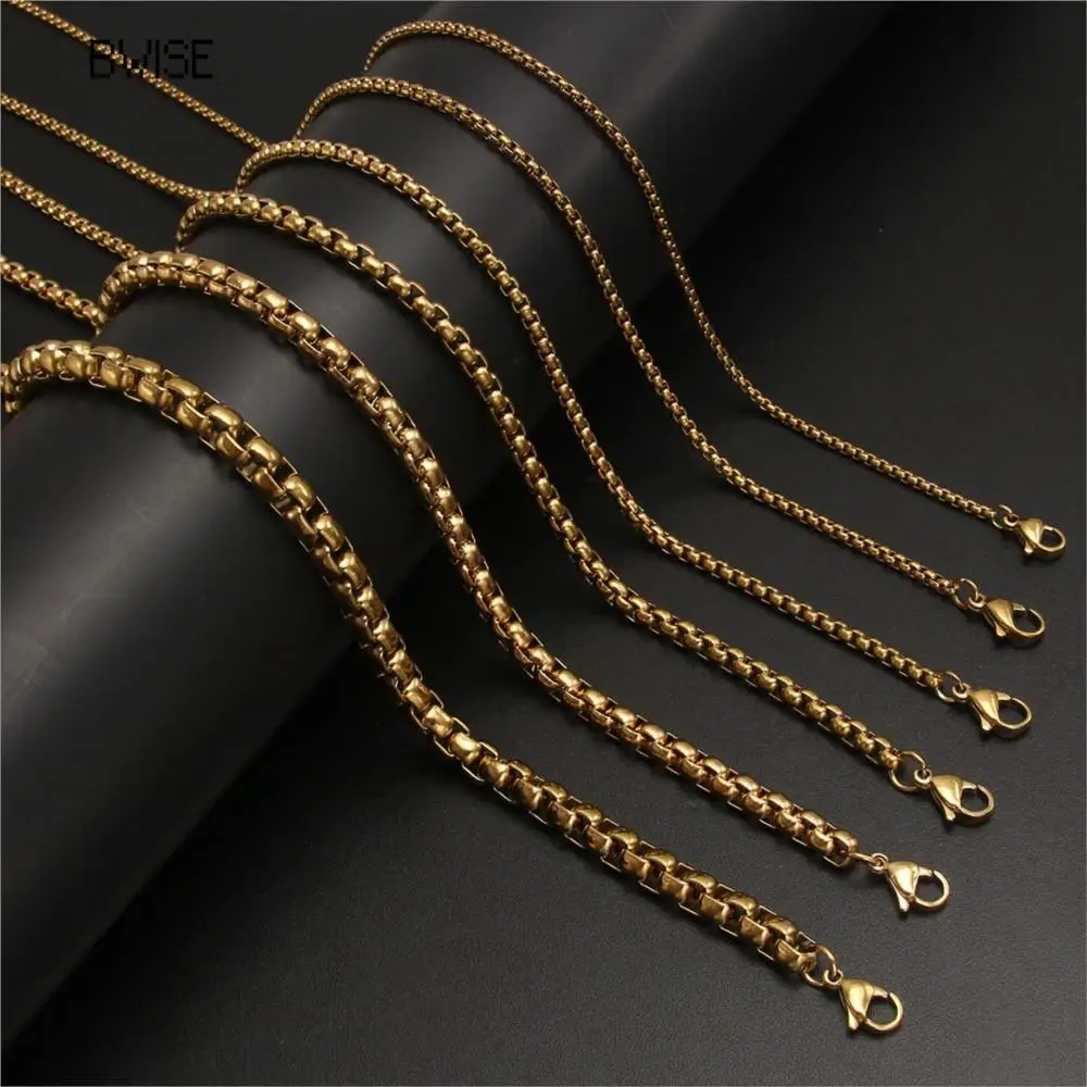 Bwise 2MM 2.5MM 3MM Box Chains Stainless Steel Necklace DIY Long Necklaces Jewelry for Women Men Statement 45CM-75CM