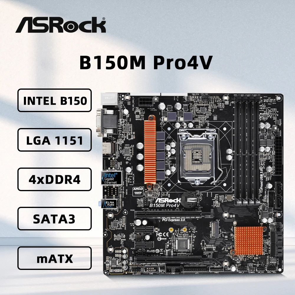 ASRock B150M PRO4V Motherboard Support i7-7700K i7-6700K i5-7600K i5-6600K 6500 i3-7350K CPU 4×DDR4 64GB HDMI PCIe 3.0 mATX