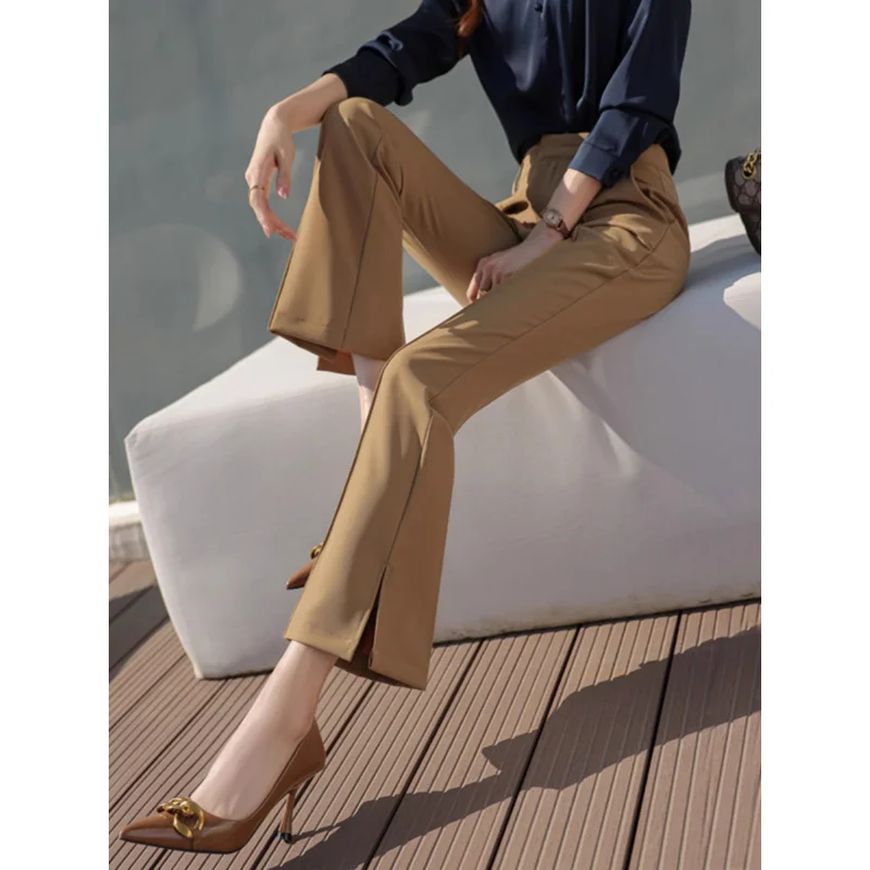 Weila Occupation Pants Women2024Autumn and Winter New Split Draped Casual Pants Small CommuterolWorkwear Suit Pants