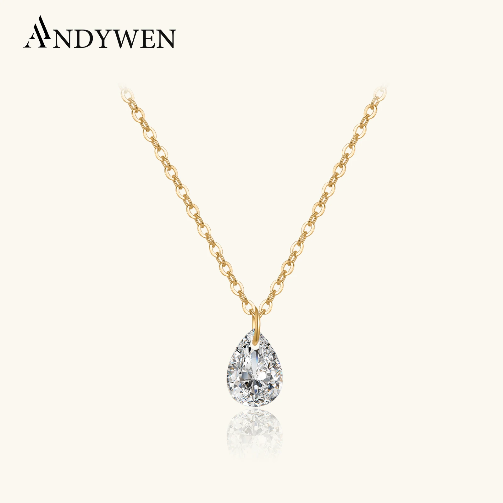 ANDYWEN nowy 925 srebro 5*7mm gruszka Waterdrop cyrkon CZ wisiorek z amuletem długi naszyjnik z łańcuszkiem Fine Jewelry 2023 klejnoty