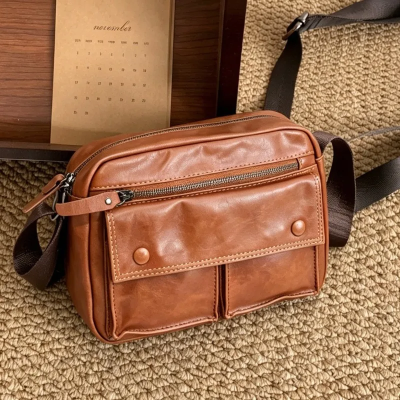 

Fashion Men Crossbody Bag Vinatge Design Shoulder Messenger Bags Men Multi Pocket Crossbody Bags Luxury Soft Leather Sling Pack