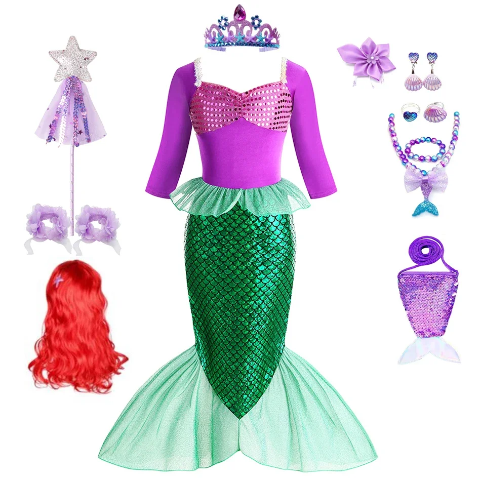 Mermaid Costume for Girl Long Sleeve Girls  Dress Carnival Evening Party Dresses for Kids Halloween Dress Up Clothes