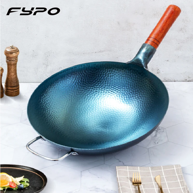 

Handmade Iron Wok Non-stick Wok Cast Iron Pot Detachable Wooden Handle Kitchen Household Cooking Pot Cookware Gas Stove