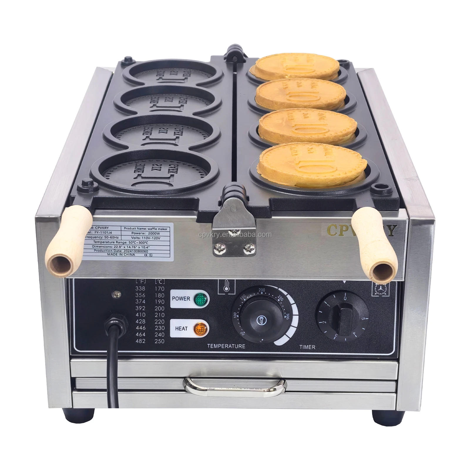 

CPVKRY Customized Korean Industrial Gold Coin Shape Waffle Machine Electric Gas for Restaurant Use Cheesy Customization
