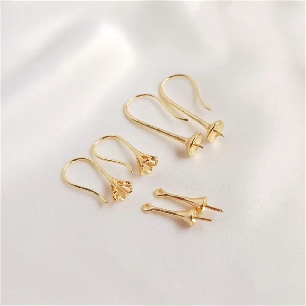 

14K Gold Plated Diy earring material with half hole bead needle stick Crystal pearl earhook pendant holder