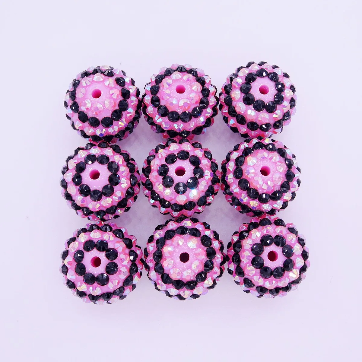 Girls Lovely Pink+Black Alternate Straight Hole Fine Workmanship Bead 20MM Chunky Resin Rhinestone Beads Accessories 50PCS