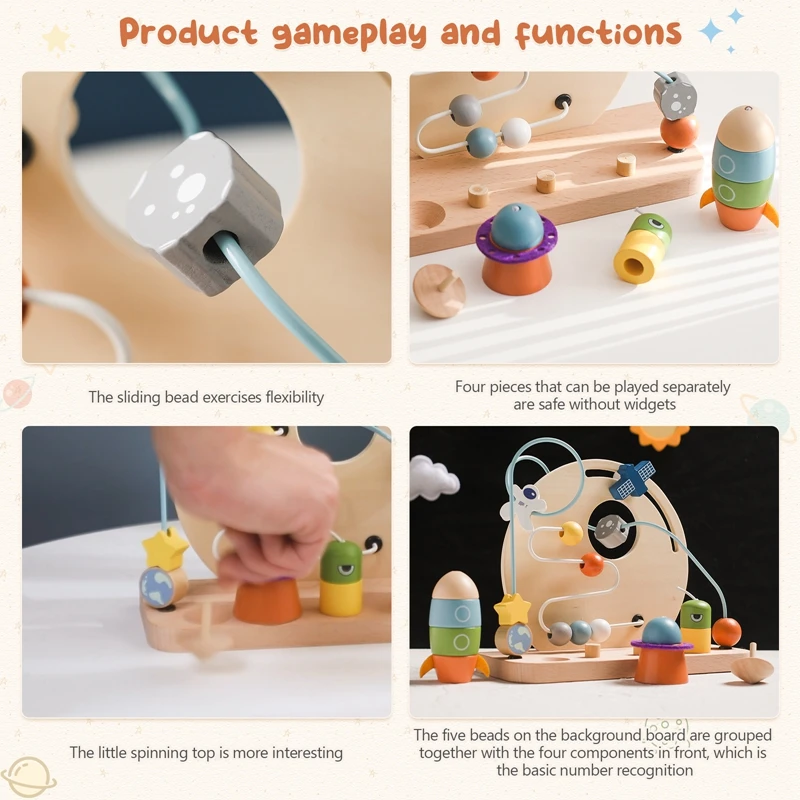 Montessori Spielzeug Baby Holz Luftfahrt-Thema Perlen Planeten Spielzeug Kinder früh lernen Finger griff pädagogische Puzzle Spielzeug Geschenke