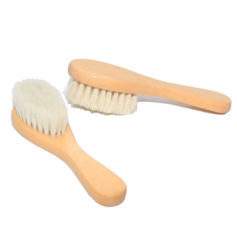 Baby Hair Brush With Wooden Handle And Super Soft Pure Natural Wool Bristles For Newborns & Toddlers Infant Comb Head Massager