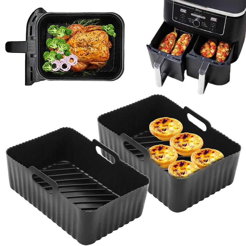 Rechteck Heißluftfritteuse Silikonformen für Ninja DZ201/DZ401 Antihaft-Dual-Zone-Airfryer Backkorb Liner Ofen Kochtablett
