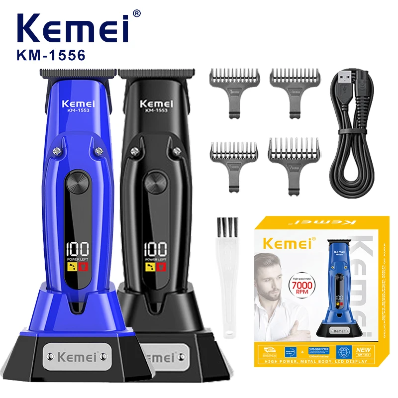 Kemei KM-1553 High Quality Men's Adult Cordless Hair Clipper with LED Display Barber Clipper Salon USB Charging