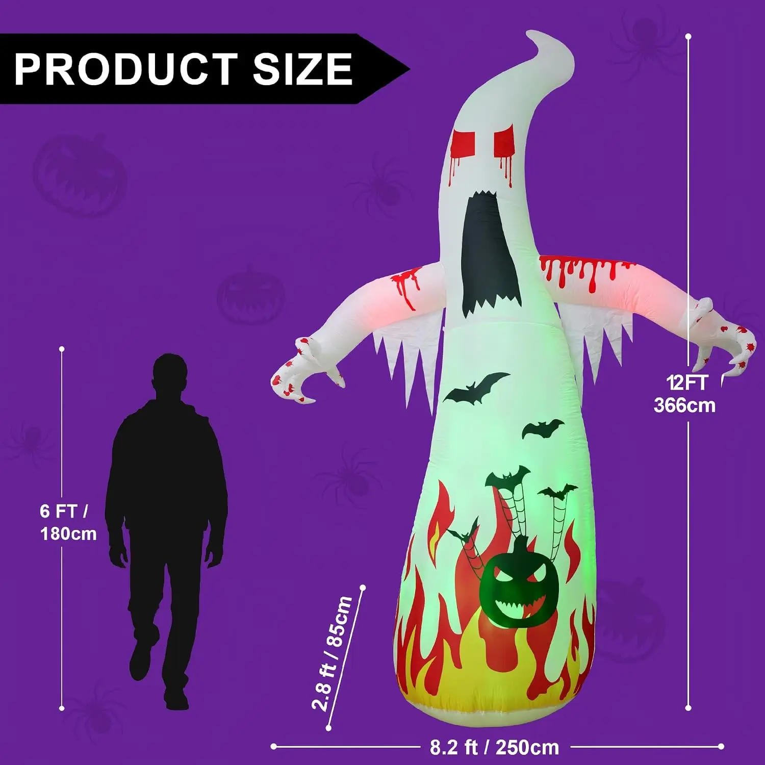 Giant Blow Up Ghost With LEDs Yard Inflatable Halloween Decor