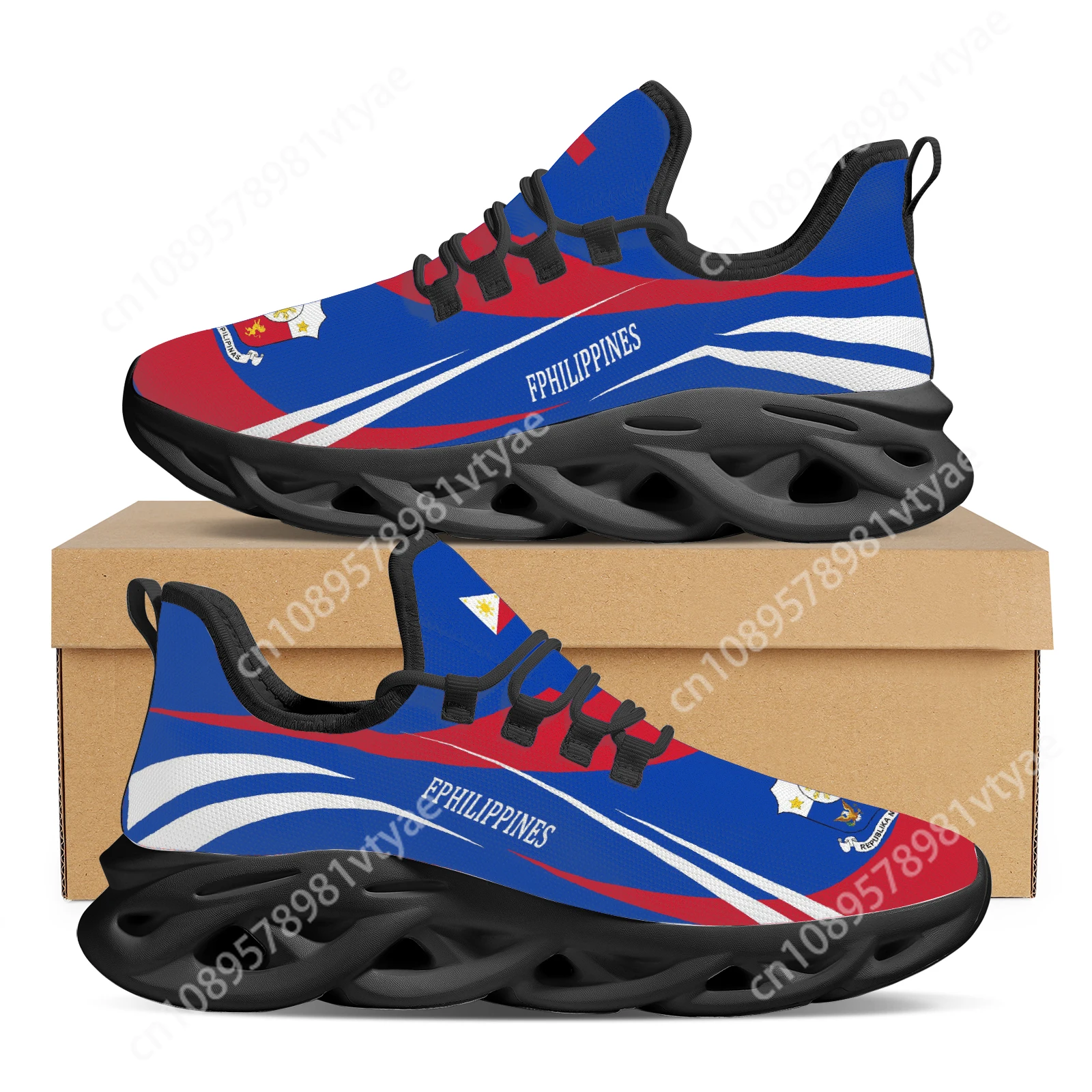 Custom Made Blue Philippine Flag National Emblem Design Lightweight Breathable Knitting Thread Platform Basketball Shoes