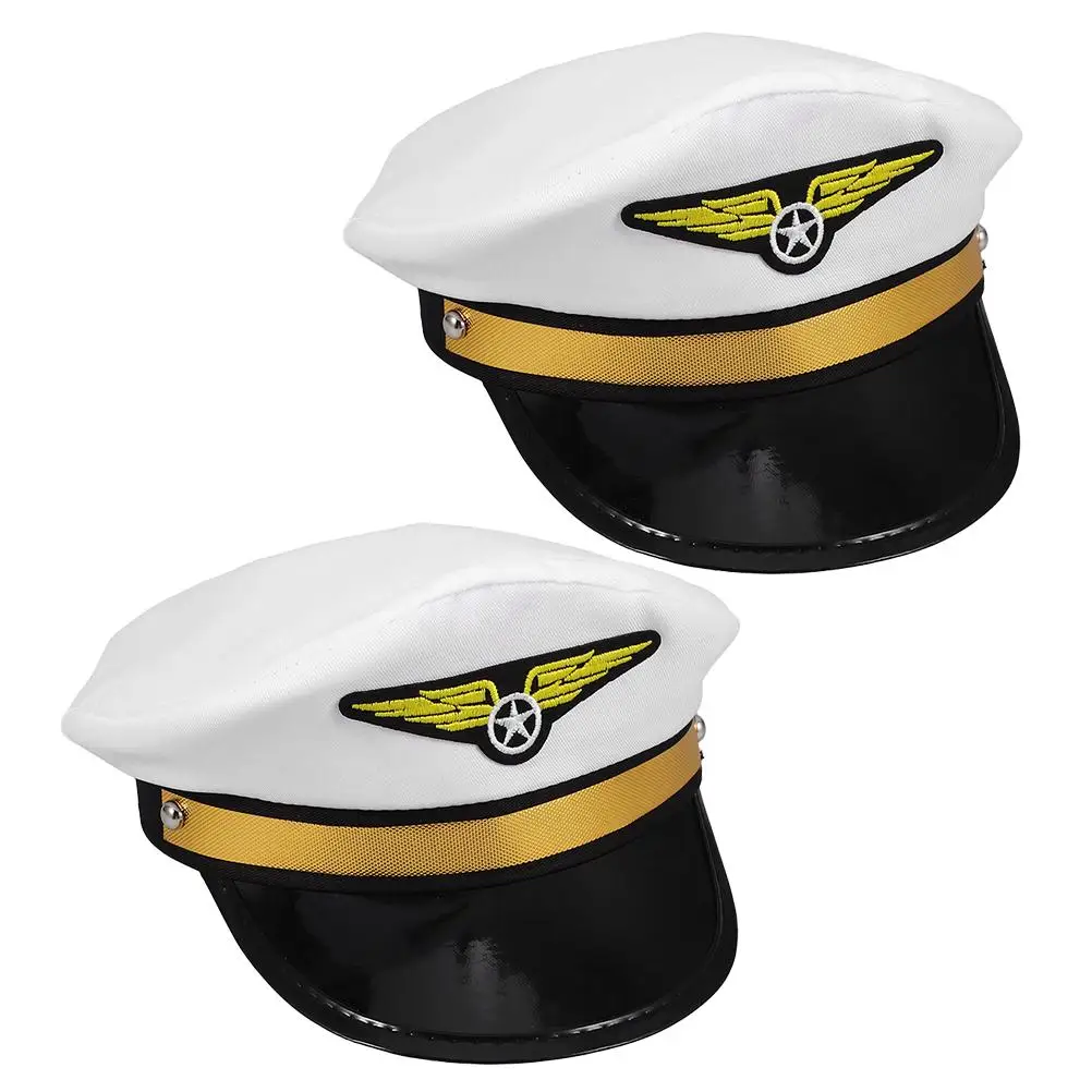 

2Pcs Pilot Hats Airline Cap Costume Adjustable Uniform Hat Halloween Party Masquerade Accessories Stylish Design Comfortable Fit