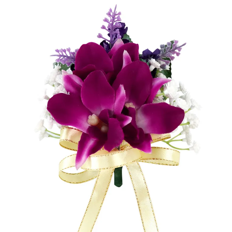 Purple Orchid Wedding Corsages and Boutonnieres for Bridesmaids Corsage Fake Wedding Groom Boutonniere Buttonhole Flower