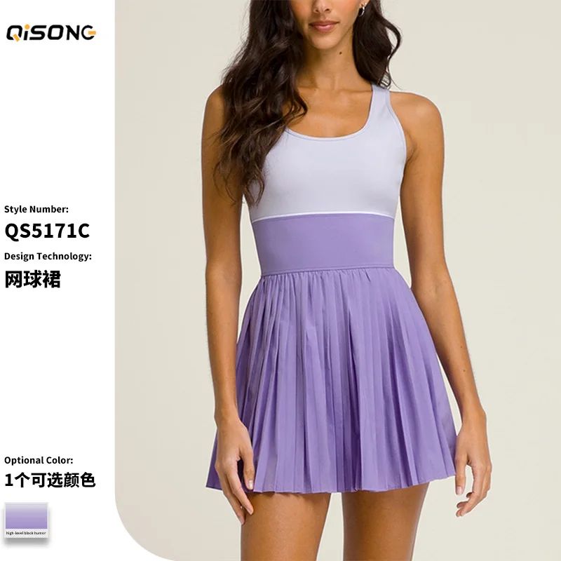 

Tennis Dress Women White Purple Hollow out Back Badminton Outfit Pleated Golf Wear Summer Sportswear 2026 New