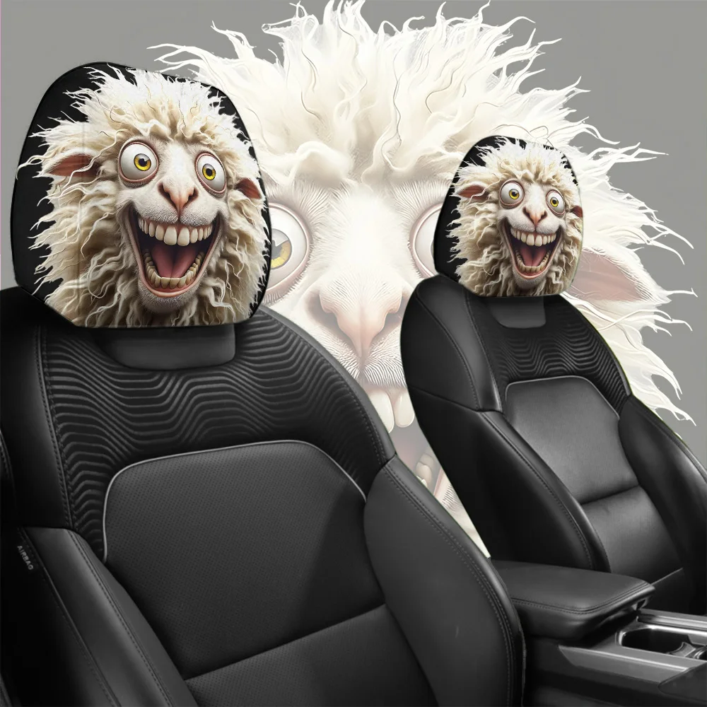Crazy Sheep pattern breathable car decoration headrest cover two-piece set, washable and retractable car interior accessories