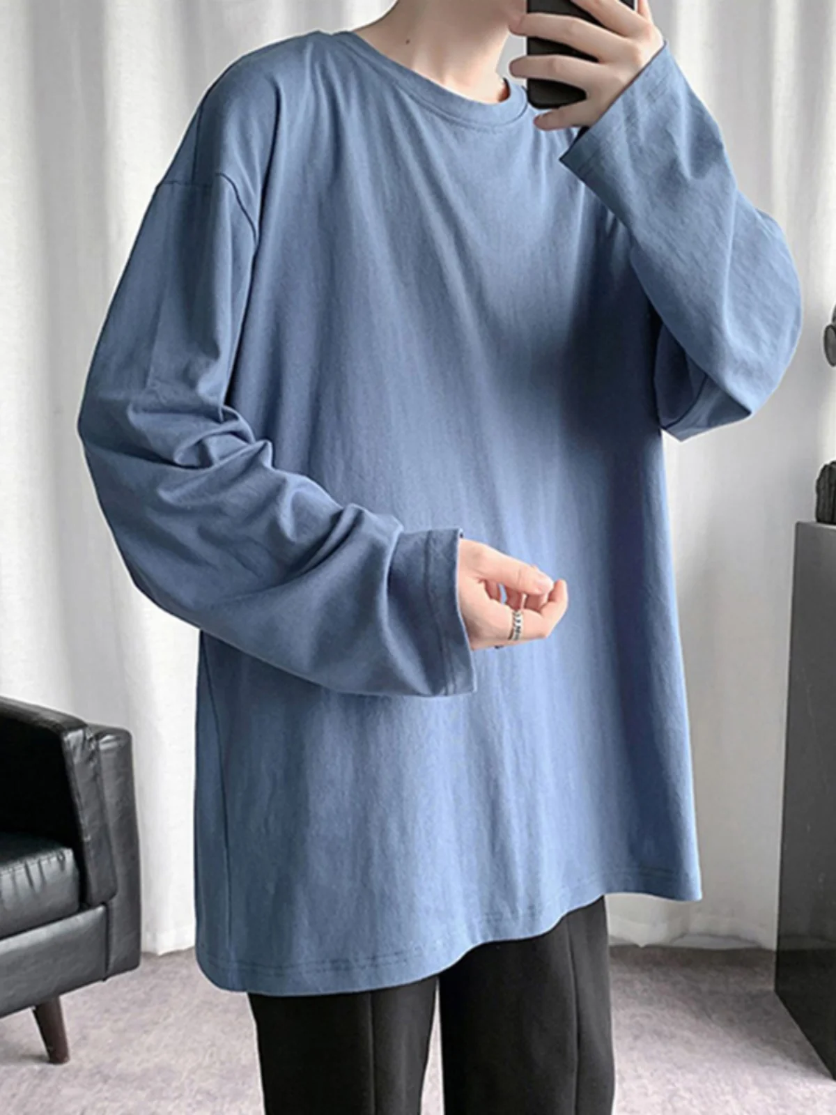 Loose Long Sve round Ne T-irt for Men Spring Autumn Pure Color Base Layer irt Inner Wear Big Size Casual Faion image 5
