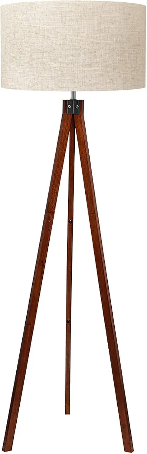 

Modern Wood Tripod Floor Lamp with Flaxen Linen Shade, Mid-Century Design for Living Room, Bedroom, Study and Office Lighting