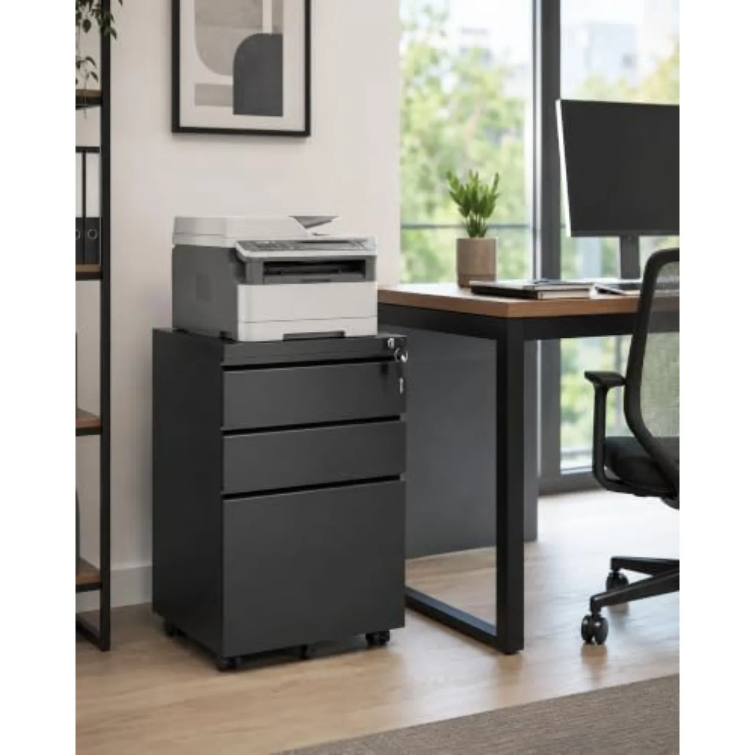 3 Drawer Mobile File Cabinet with Lock, Under Desk Metal Filing Cabinet for Letter/Legal/A4 Size, Fully Assembled