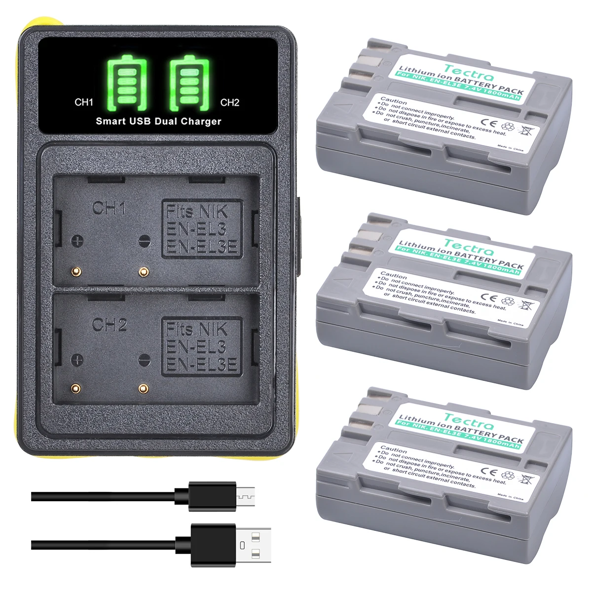 EN-EL3E ENEL3e ENEL3 Batteries + Charger for Nikon D50, D70, D70s, D80, D90, D100, D200, D300, D300S, D700, D900