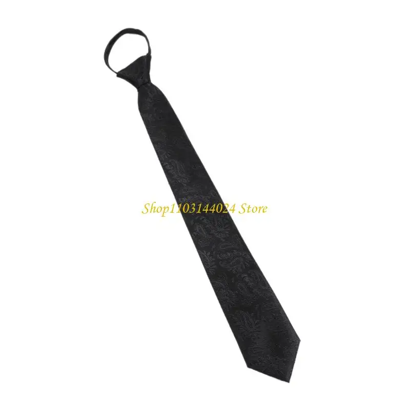 N5KE Pretied Necktie with Zipper Adjustment Flower Pattern for Quick Formal Wear