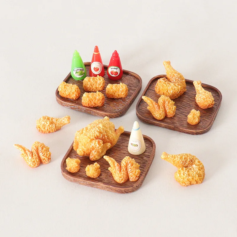1set Dollhouse Mini Chicken Platter with Jam Drumsticks Wings Model Ornament DIY Miniature Food Play Decoration Desktop Decor