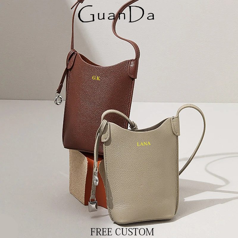 Luxury Design Cross-body Bag Genuine Leather Phone Bags Woman Fashion Custom Initials Shoulder Bag Engrave Letters Handbag Gift